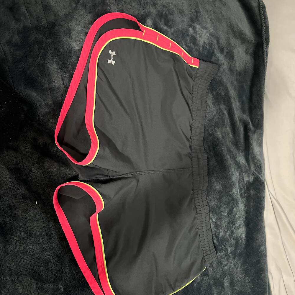Under Armour Women's Semi-Fitted Running Shorts Black with Neon Pink Trim